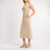 LADIES ALORA STONE SLEEVELESS BIAS CUT DRESS
