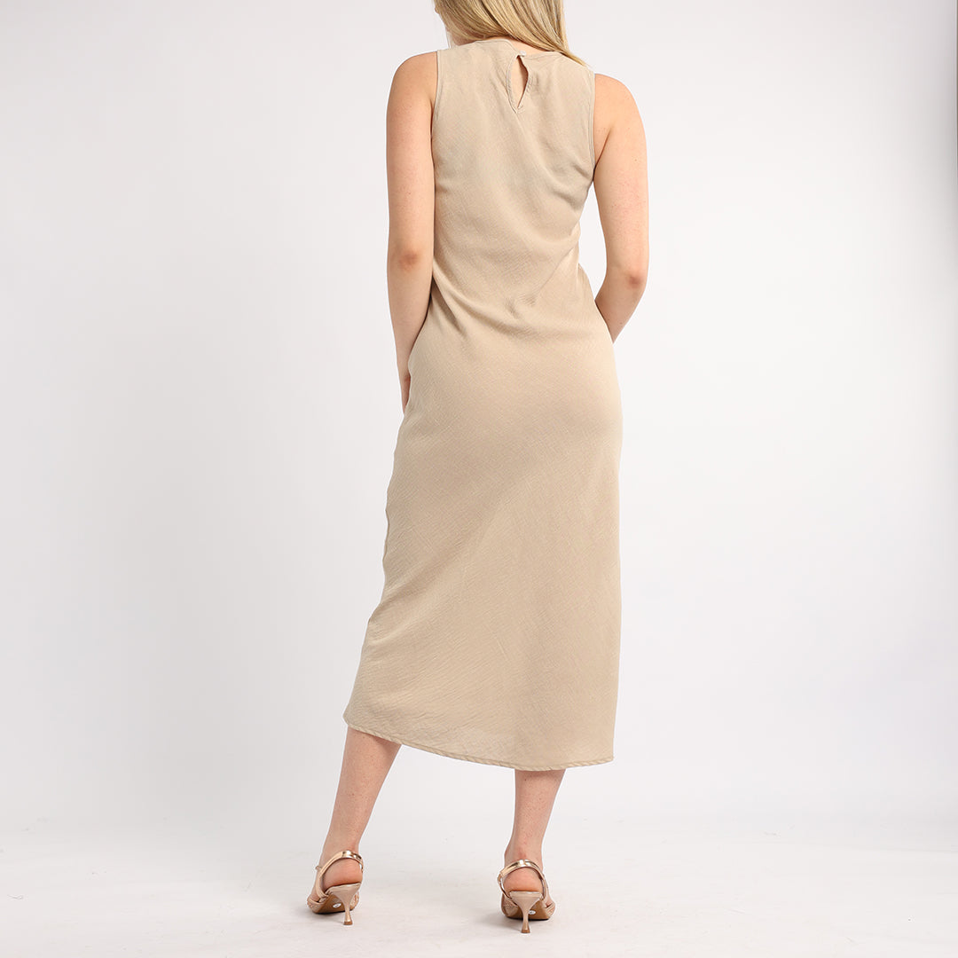 LADIES ALORA STONE SLEEVELESS BIAS CUT DRESS