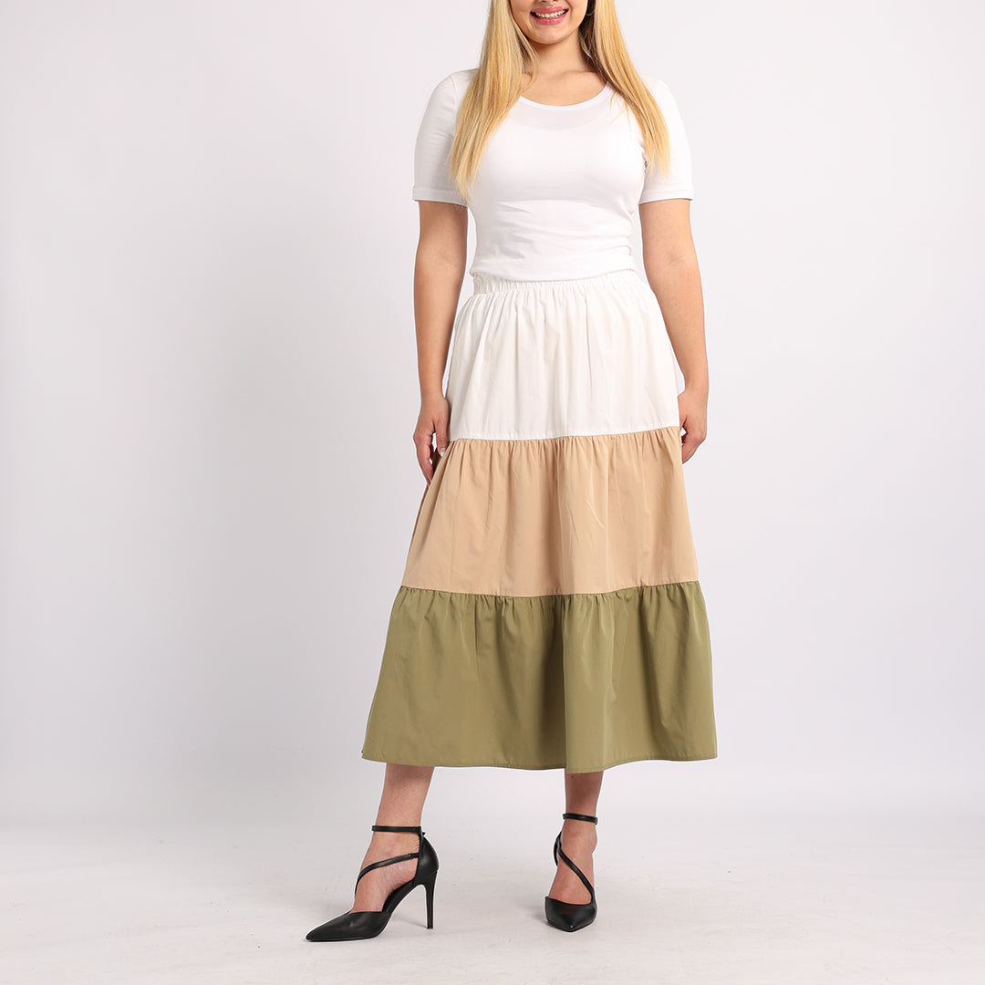 LADIES ALORA TBC COLOUR BLOCK TIERED SKIRT