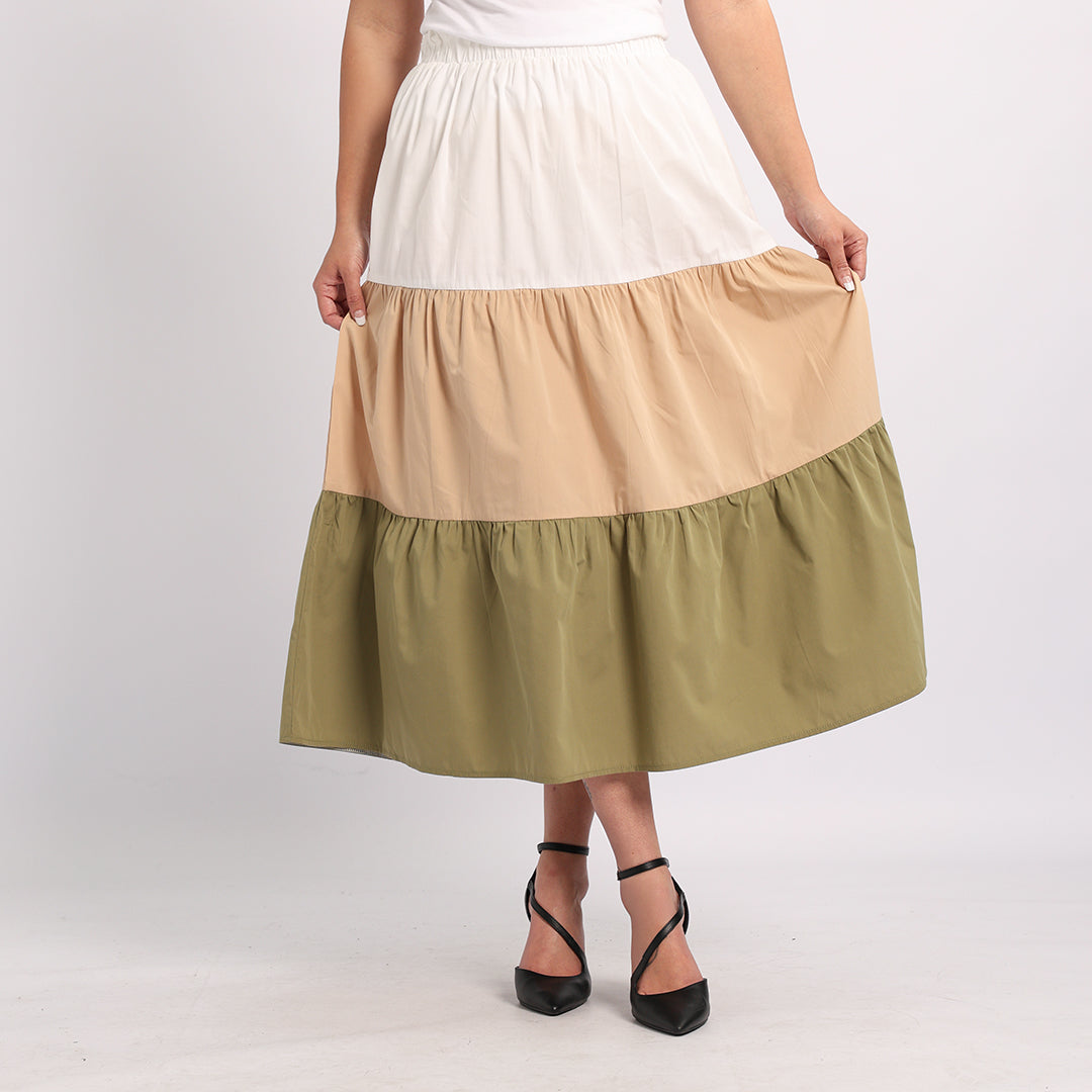 LADIES ALORA TBC COLOUR BLOCK TIERED SKIRT
