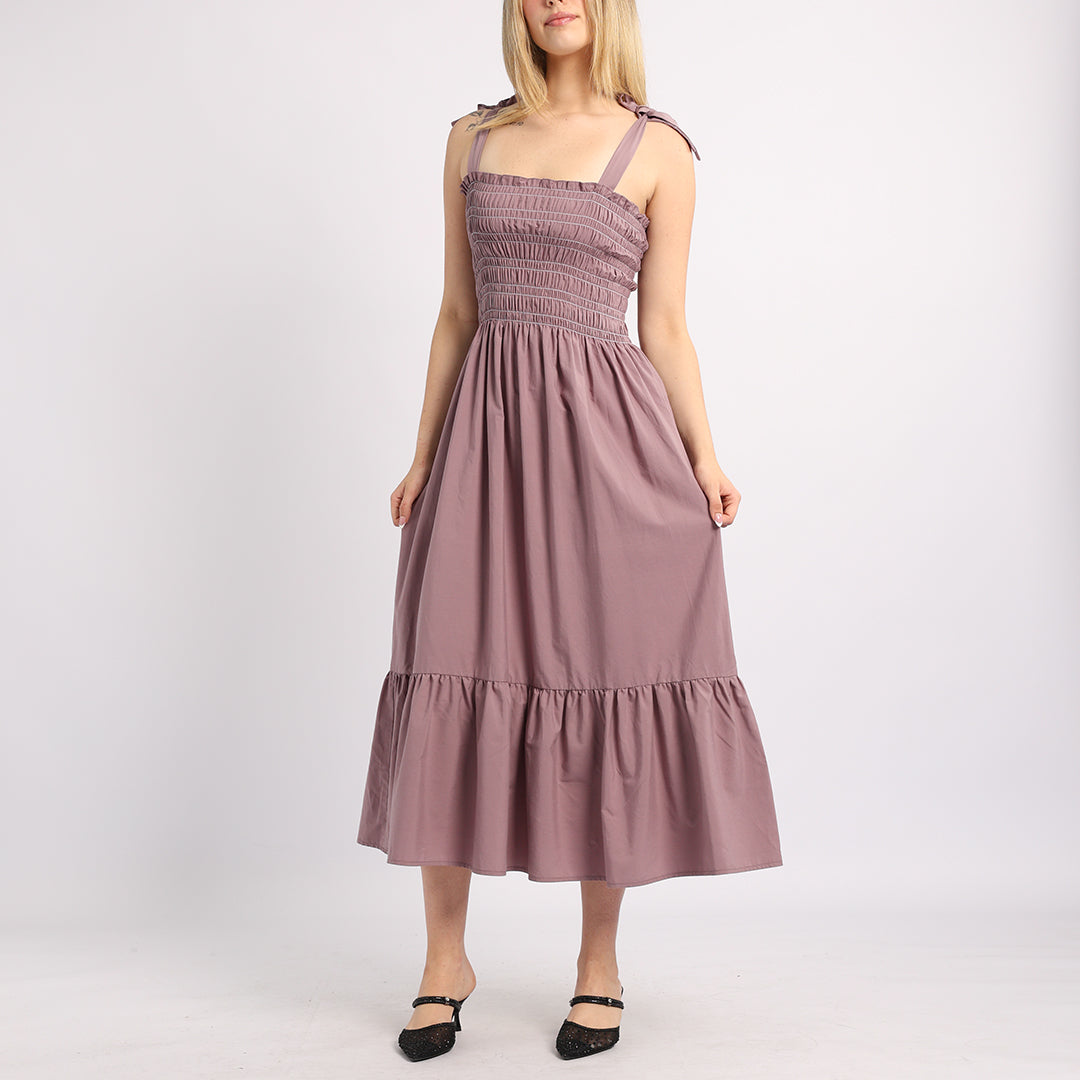 LADIES ALORA MAUVE SMOCKED DRESS