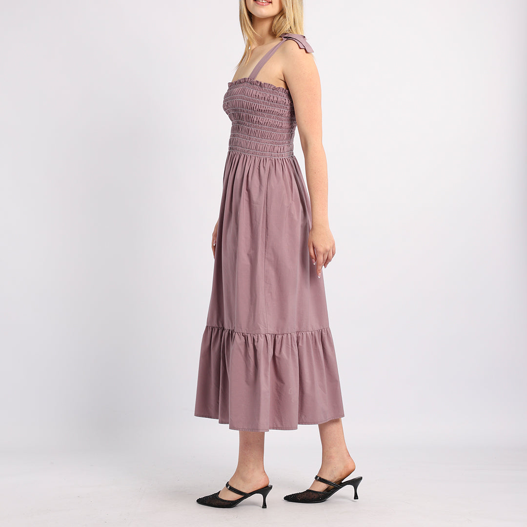 LADIES ALORA MAUVE SMOCKED DRESS