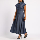 PLEATED DENIM DRESS