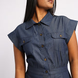 PLEATED DENIM DRESS