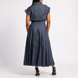 PLEATED DENIM DRESS