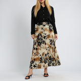 LADIES ALORA PRINTED PLEATED SKIRT WITH ELASTIC BELT