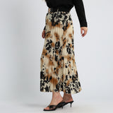 LADIES ALORA PRINTED PLEATED SKIRT WITH ELASTIC BELT