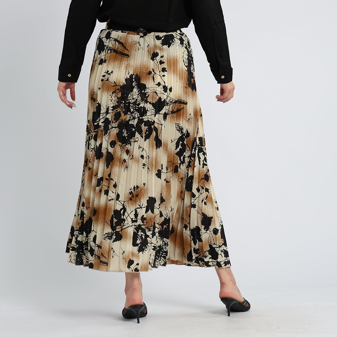 LADIES ALORA PRINTED PLEATED SKIRT WITH ELASTIC BELT
