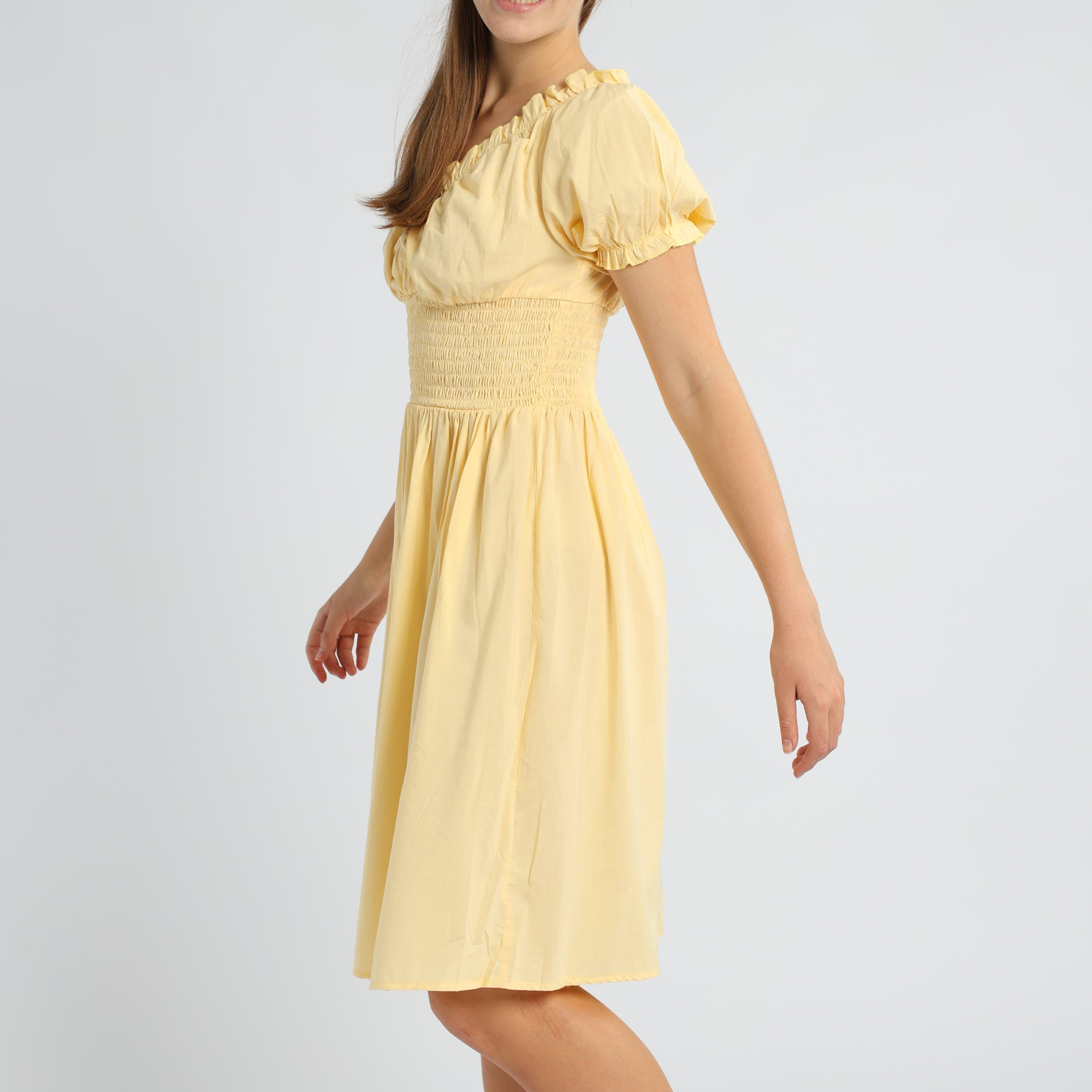 LADIES ALORA BUTTER V NECK SMOCKED DRESS