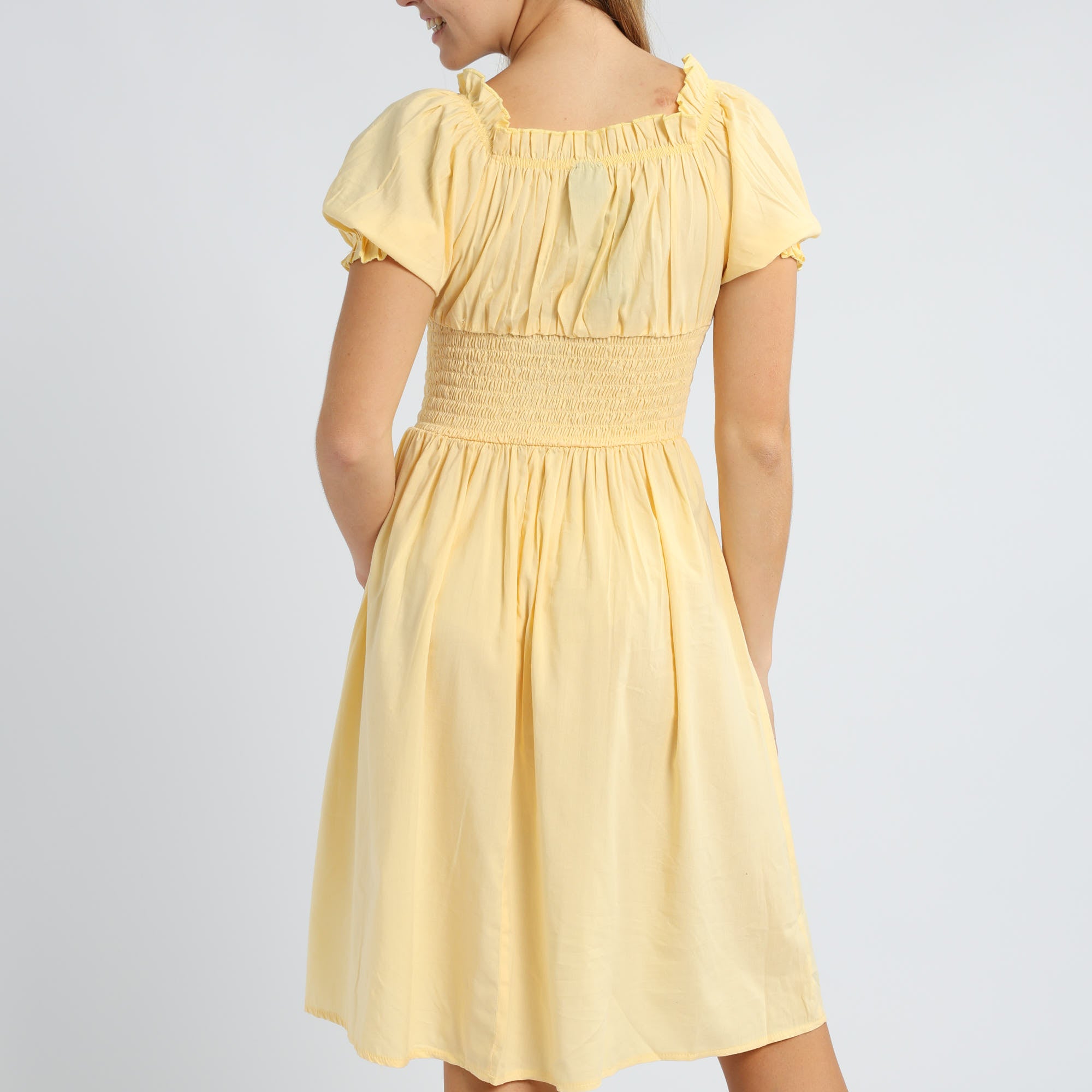 LADIES ALORA BUTTER V NECK SMOCKED DRESS