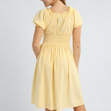 LADIES ALORA BUTTER V NECK SMOCKED DRESS