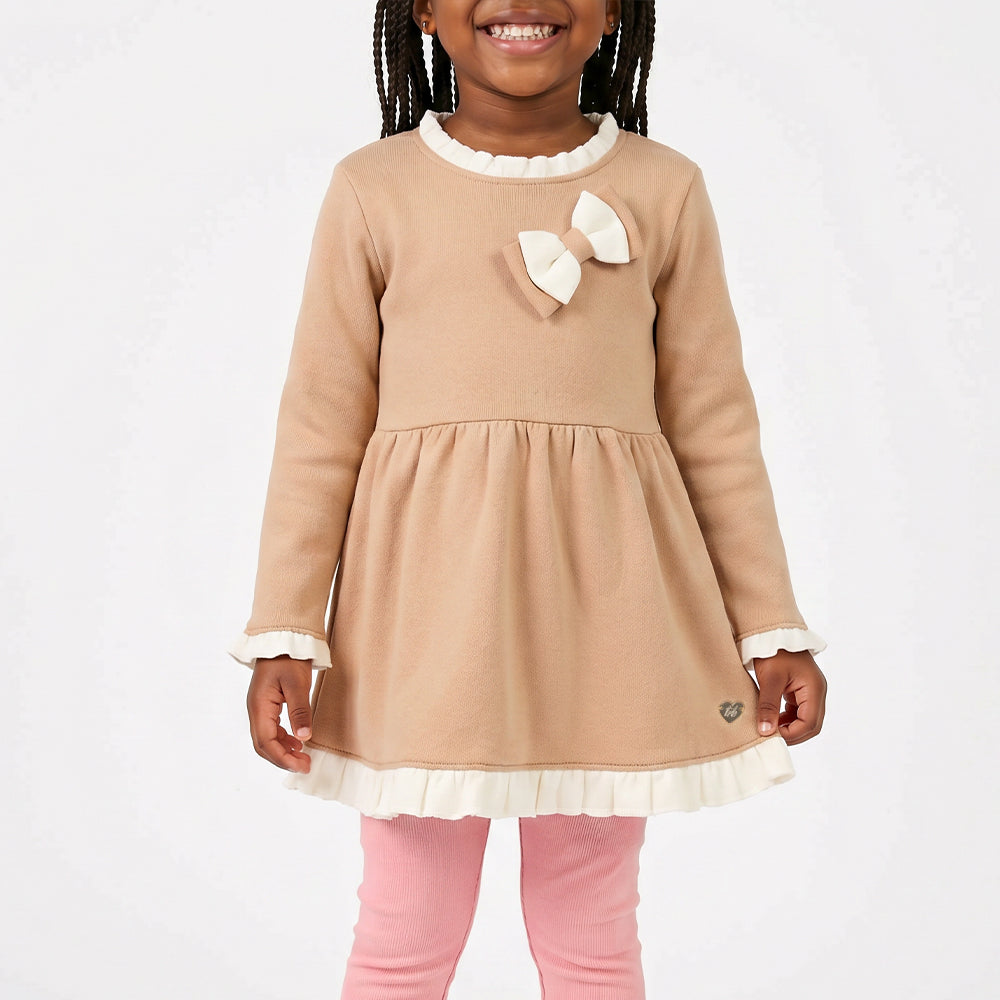 GIRLS TRB STONE WHITE FLEECE COLOUR BLOCK DRESS