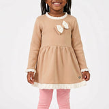 GIRLS TRB STONE WHITE FLEECE COLOUR BLOCK DRESS