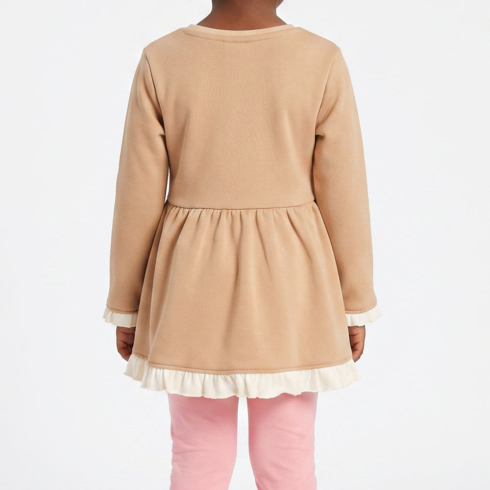GIRLS TRB STONE WHITE FLEECE COLOUR BLOCK DRESS
