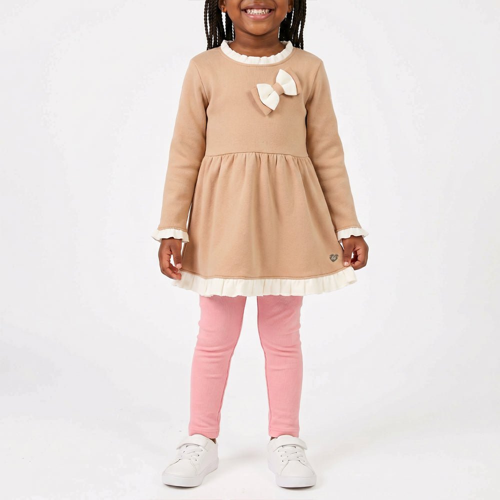 GIRLS TRB STONE WHITE FLEECE COLOUR BLOCK DRESS