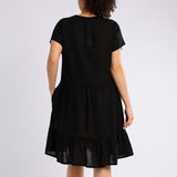 BLACK SHORT SLEEVE TIERD DRESS WITH BUTTON DETAIL