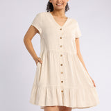 TIERED DRESS WITH BUTTON DETAIL