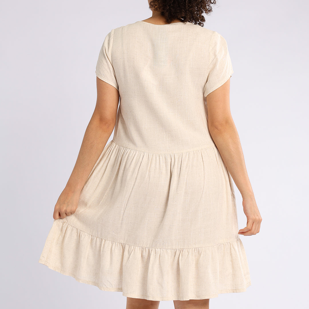 TIERED DRESS WITH BUTTON DETAIL