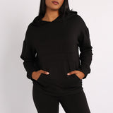BLACK LONG SLEEVE SWEATER WITH KANGAROO POCKETS