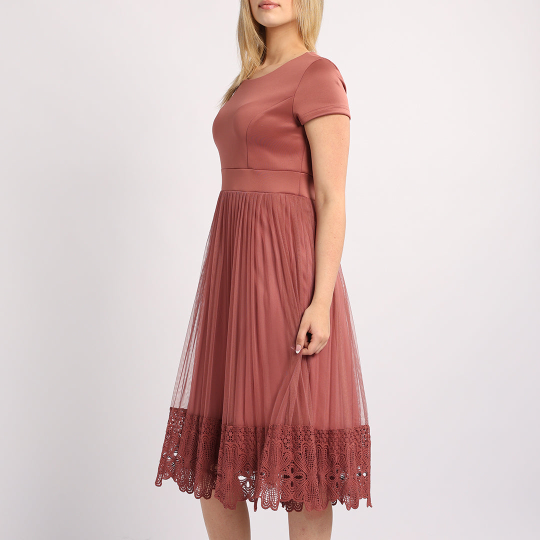 PLEATED MESH DRESS