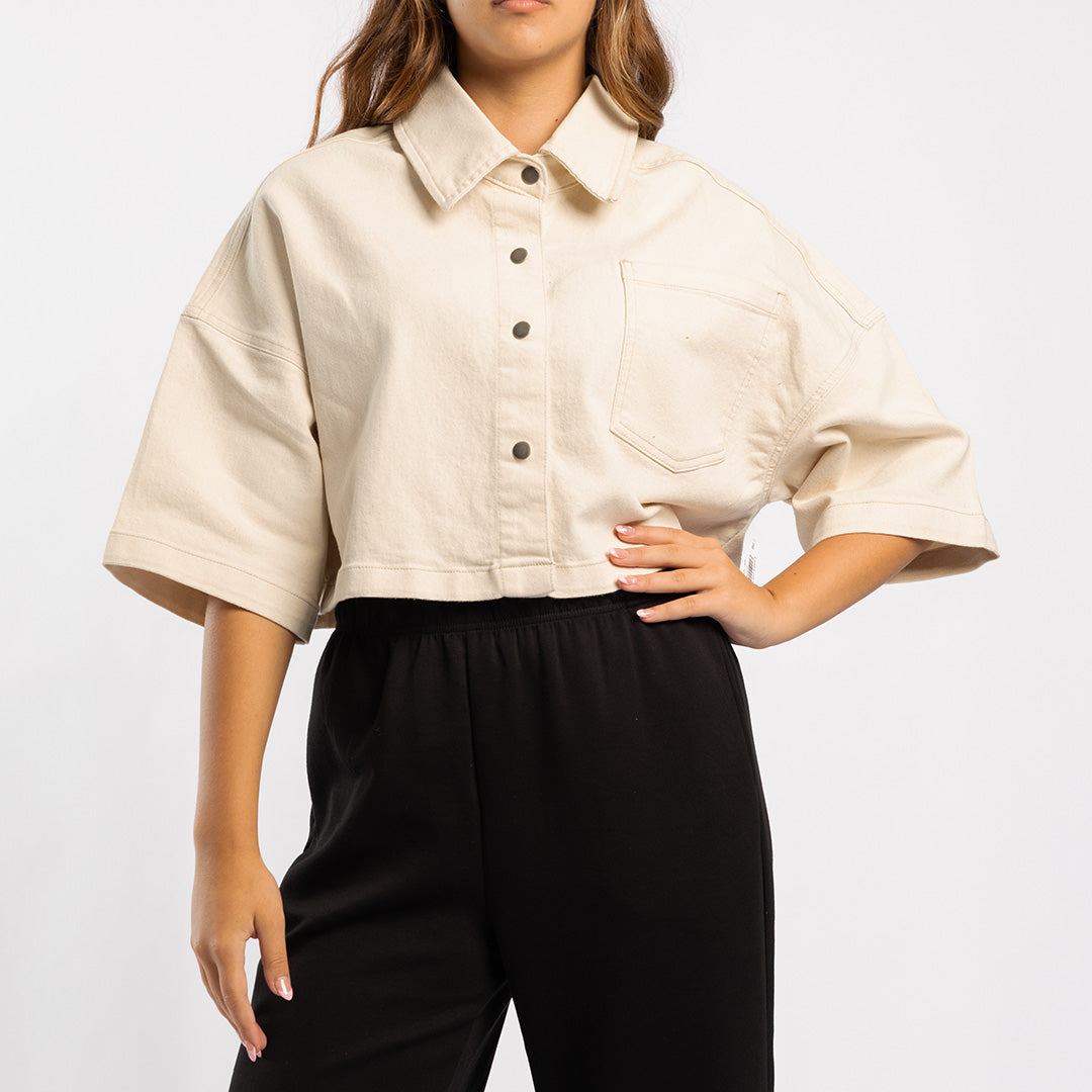 DENIM LONG SLEEVE CROP SHACKET