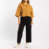 KHAKI LONG SLEEVE DENIM CROP SHACKET