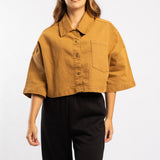 KHAKI LONG SLEEVE DENIM CROP SHACKET