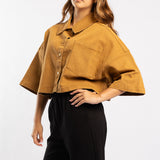 KHAKI LONG SLEEVE DENIM CROP SHACKET