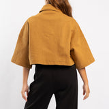 KHAKI LONG SLEEVE DENIM CROP SHACKET