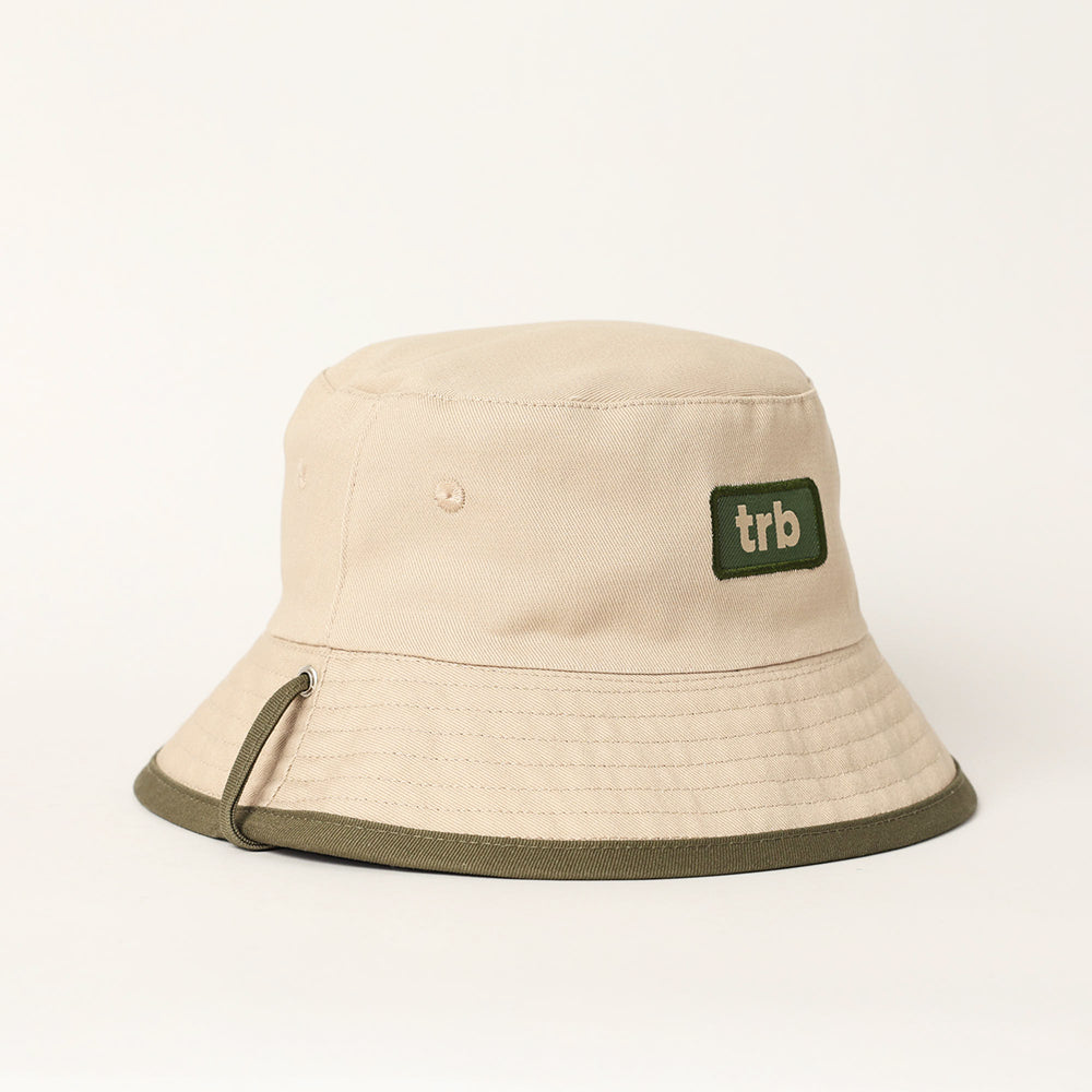 BOYS TRB OLIVE &amp; STONE REVERSIBLE BUCKET HAT (DRAWSTRING DETAIL)