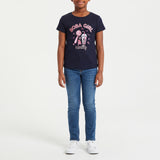 GIRLS NAVY PRINTED SHORT SLEEVE TOP