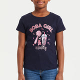 GIRLS NAVY PRINTED SHORT SLEEVE TOP