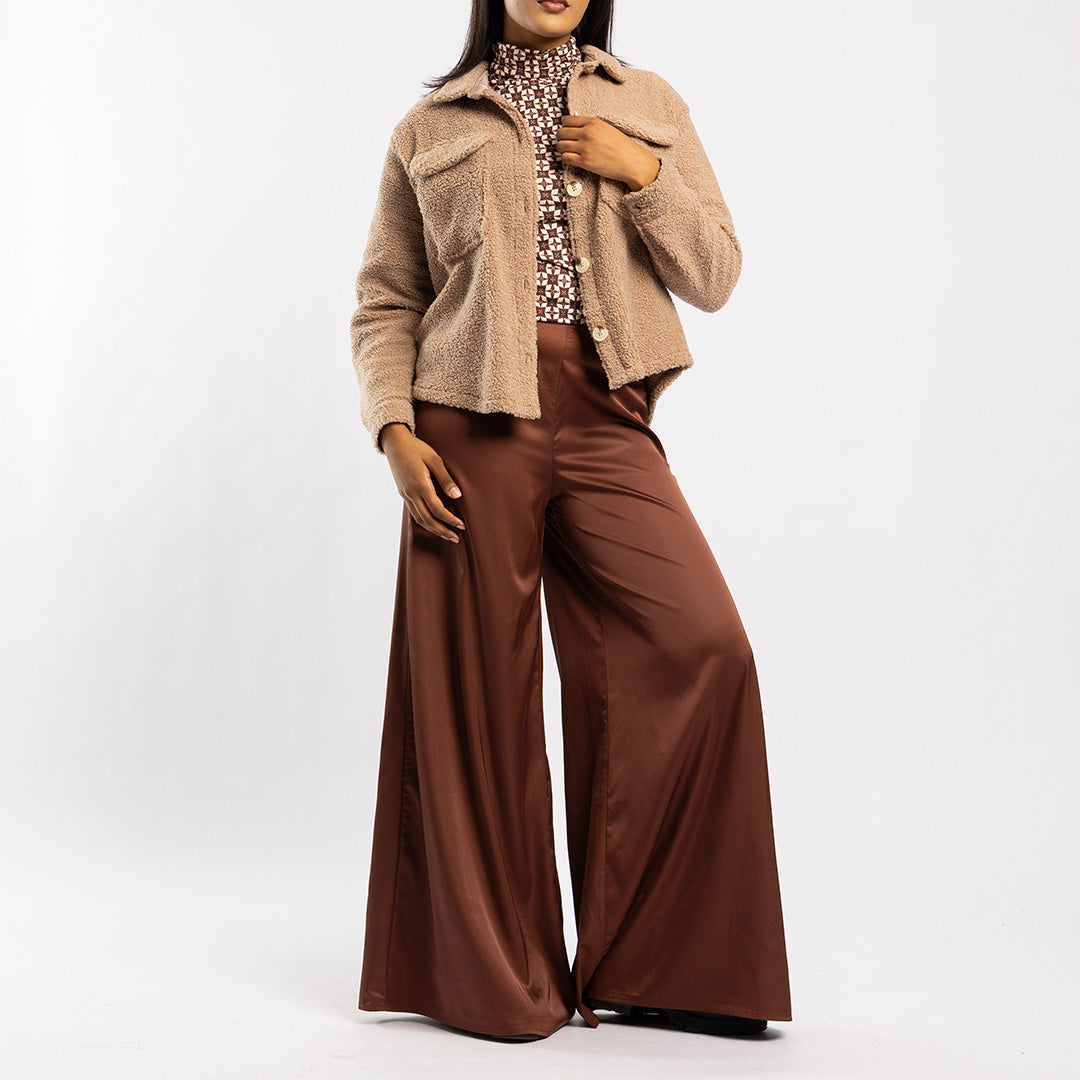 KHAKI LONG SLEEVE SHERPA JACKET