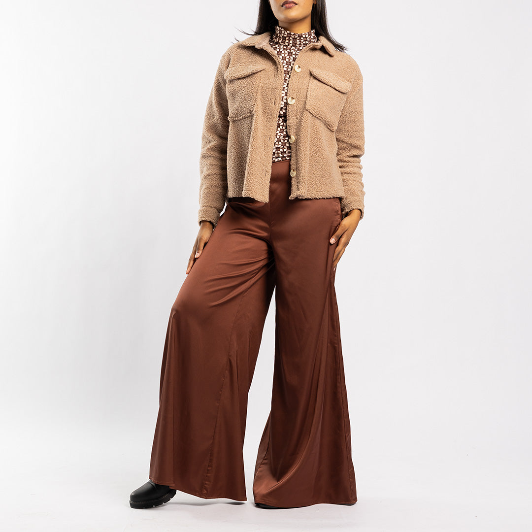 BROWN SATIN WIDE LEG PANT