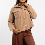 KHAKI LONG SLEEVE SHERPA JACKET
