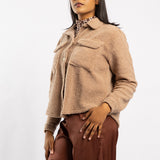 KHAKI LONG SLEEVE SHERPA JACKET