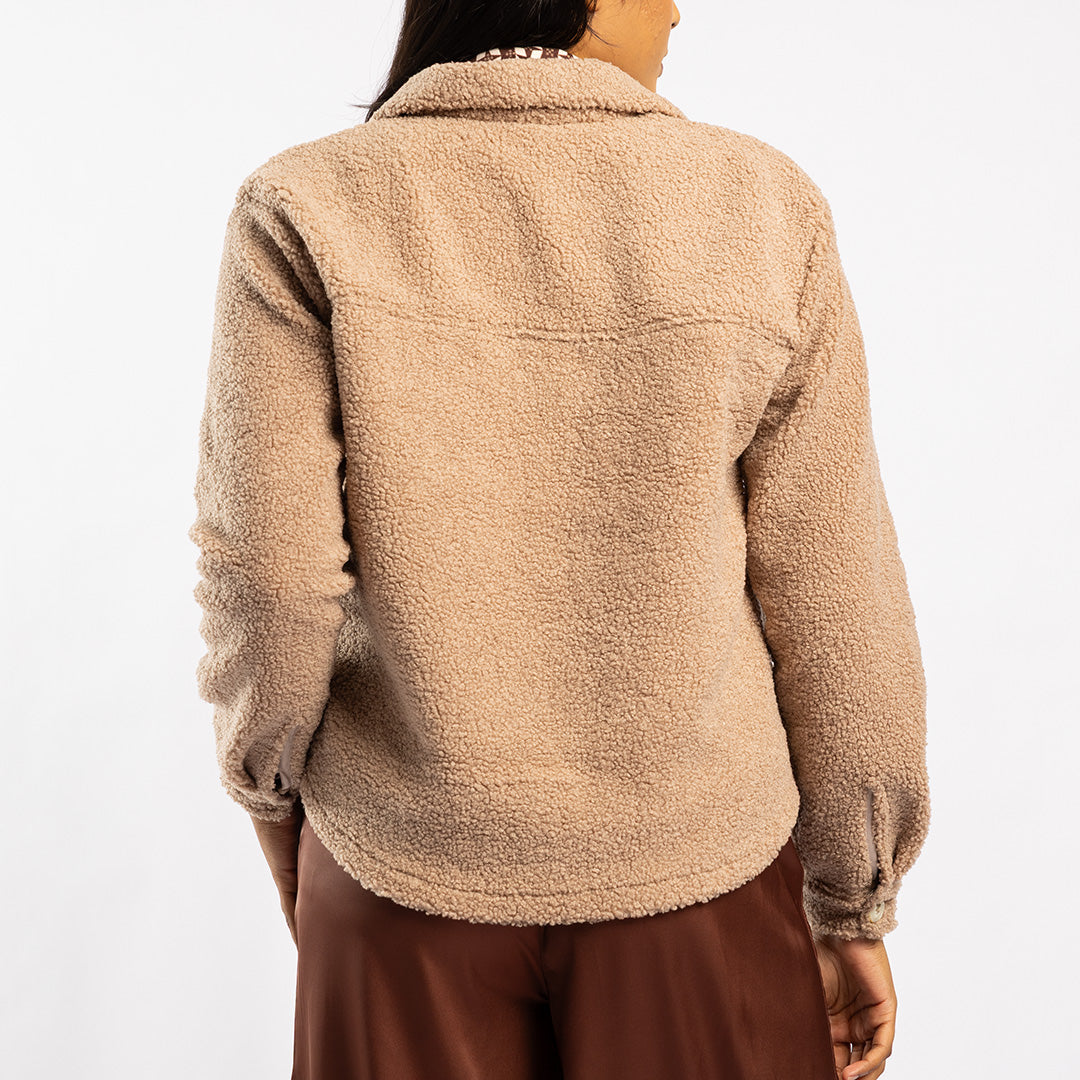 KHAKI LONG SLEEVE SHERPA JACKET