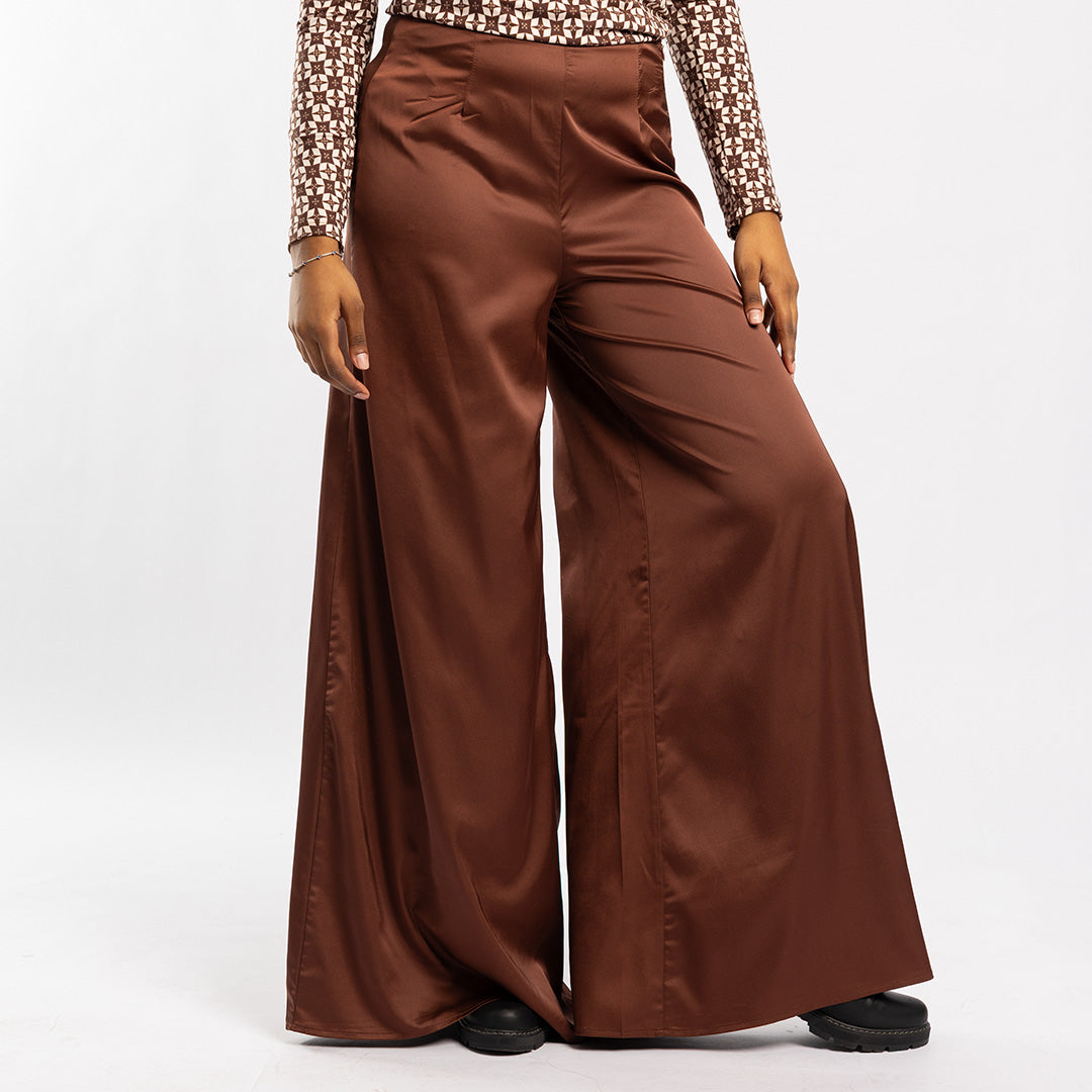 BROWN SATIN WIDE LEG PANT