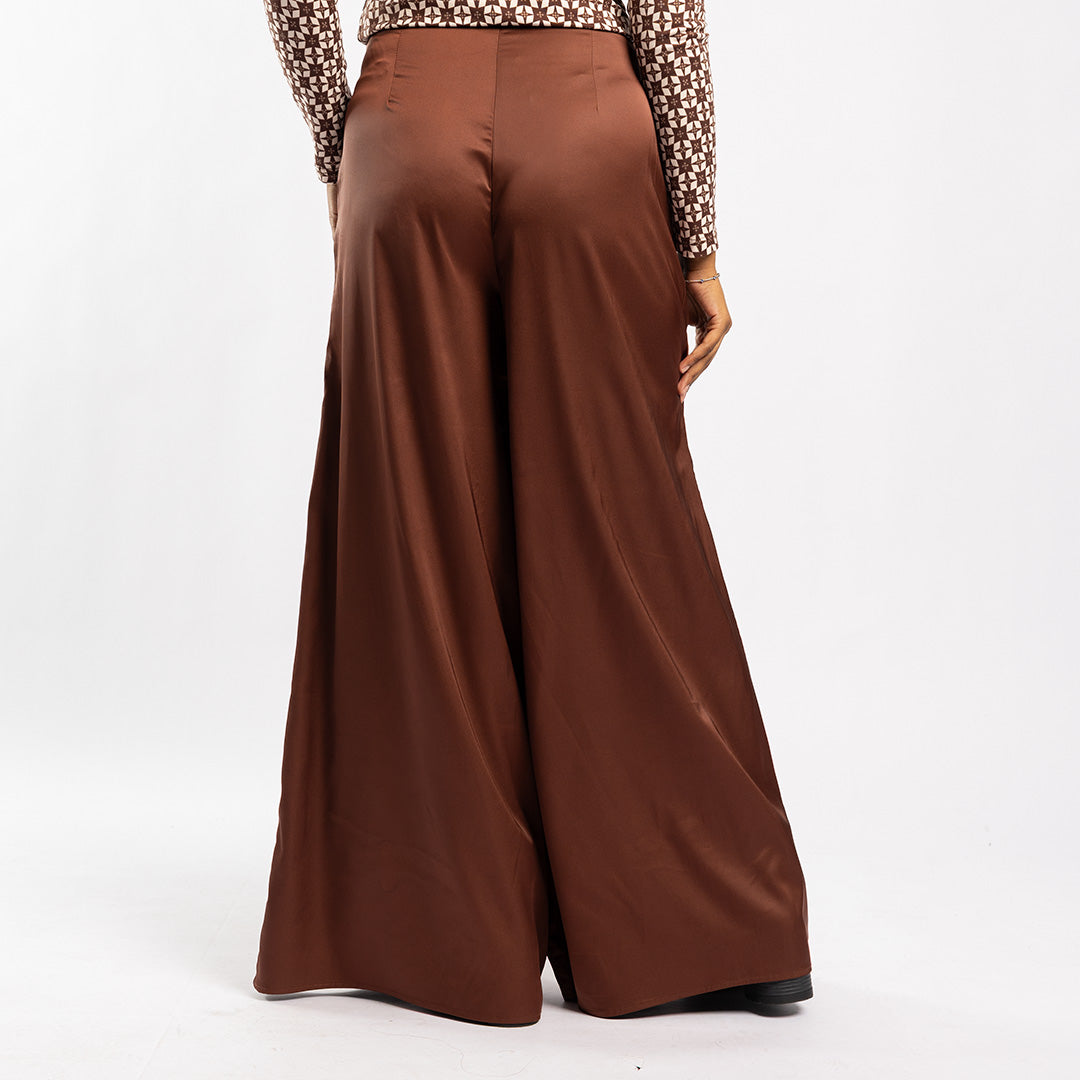 BROWN SATIN WIDE LEG PANT