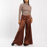 BROWN PRINTED LONG SLEEVE POLONECK