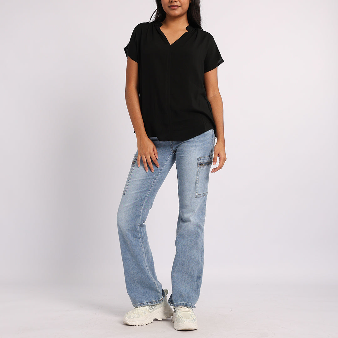 LADIES ALORA BLACK PLAIN VISCOSE BLOUSE