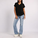 LADIES ALORA BLACK PLAIN VISCOSE BLOUSE