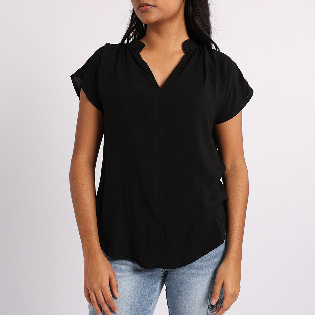 LADIES ALORA BLACK PLAIN VISCOSE BLOUSE