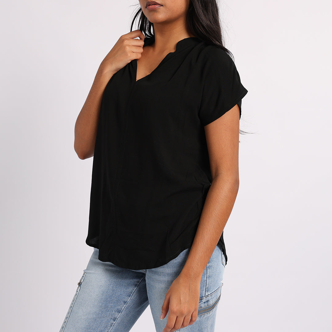 LADIES ALORA BLACK PLAIN VISCOSE BLOUSE