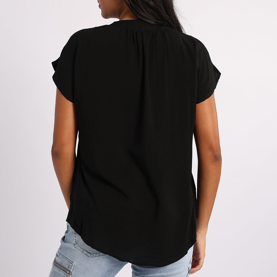 LADIES ALORA BLACK PLAIN VISCOSE BLOUSE