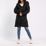 BLACK LONG SLEEVE LONG HOODED JACKET