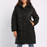 BLACK LONG SLEEVE LONG HOODED JACKET
