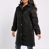 BLACK LONG SLEEVE LONG HOODED JACKET