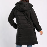 BLACK LONG SLEEVE LONG HOODED JACKET