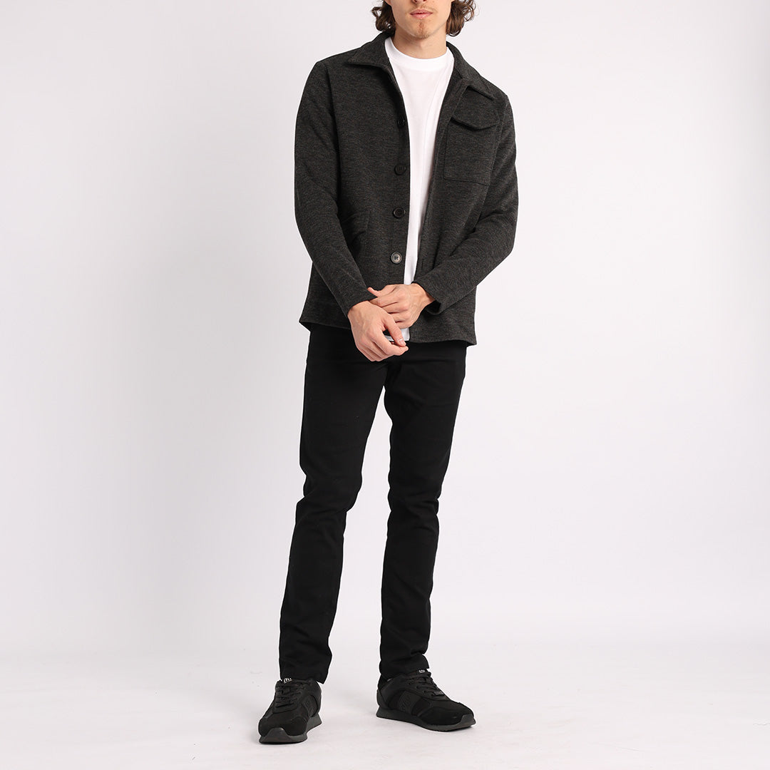 BLACK MELTON SHACKET (ASYMETRIC POCKET)